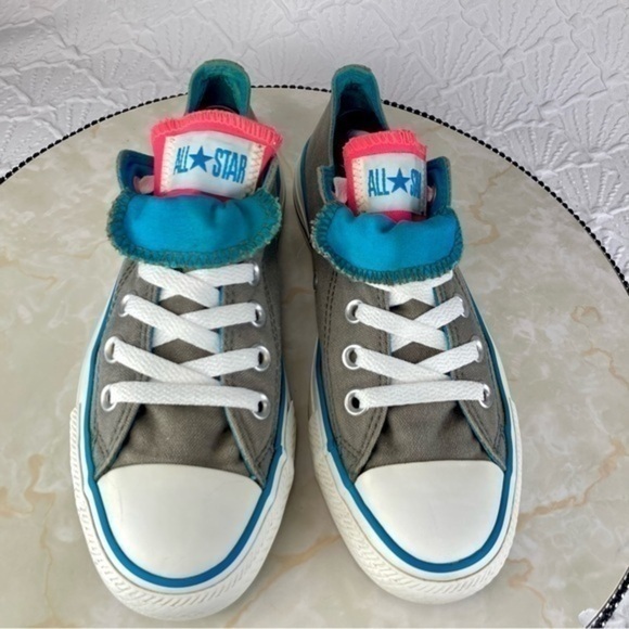 Converse All Star Double Tongue Sneakers Womens 7 Gray Pink Canvas Low Top Shoes - Picture 4 of 11